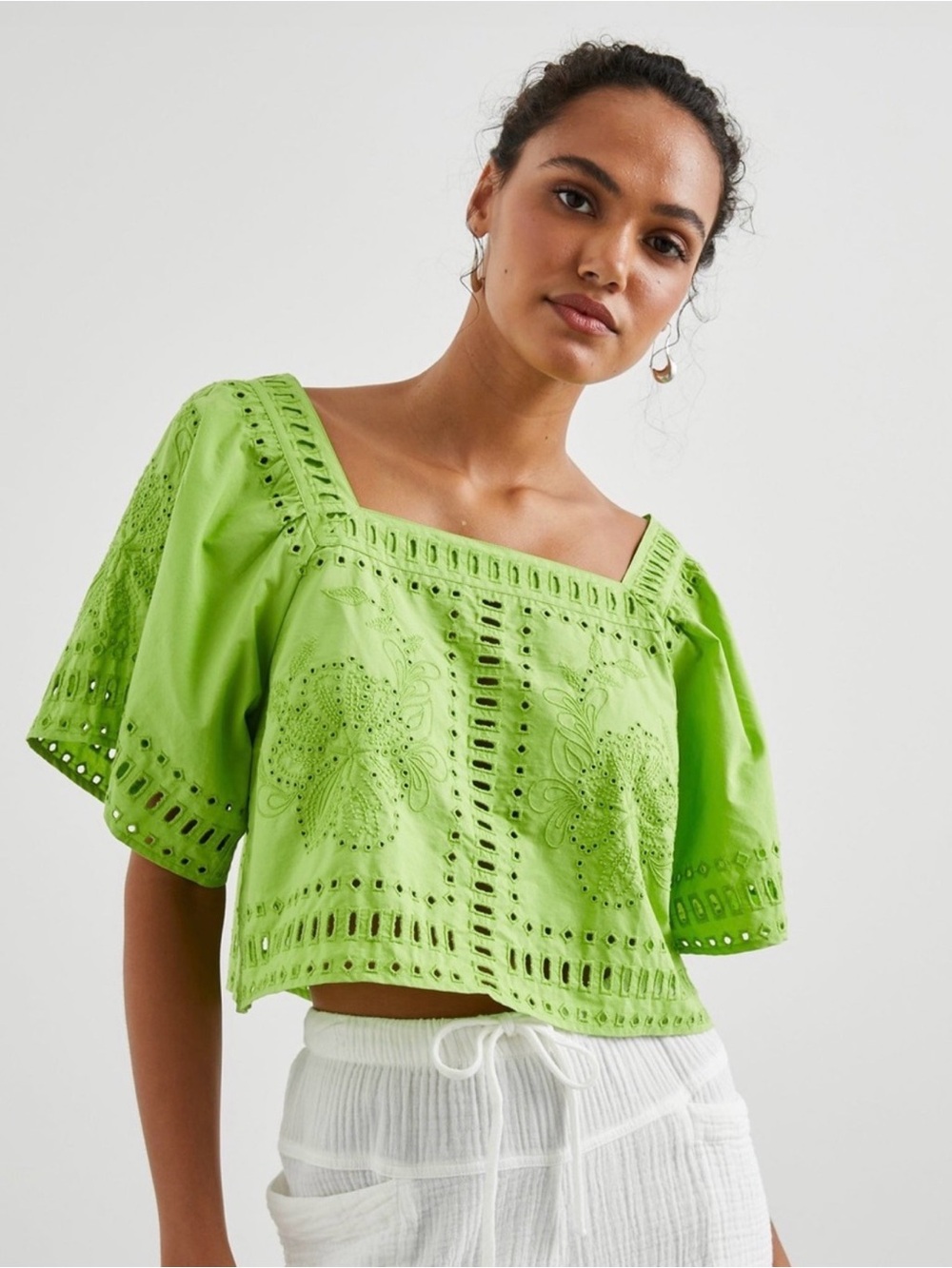 Rails Laine Eyelet Square Neck Top - Island Green S
